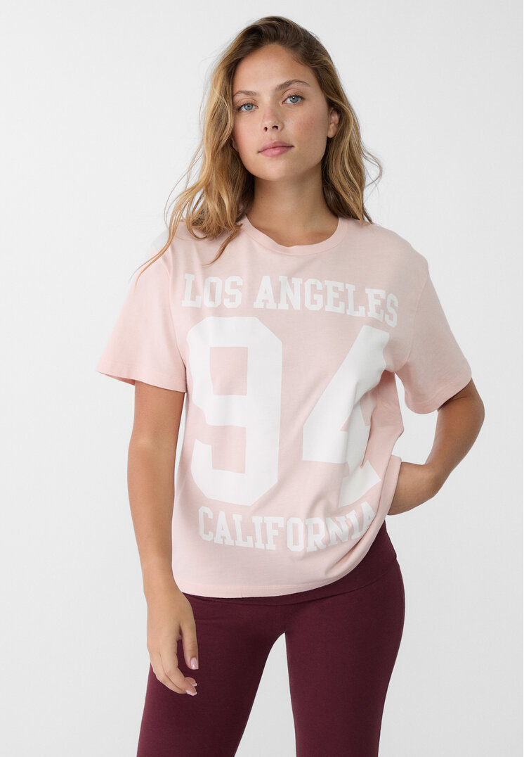 Stradivarius Tricou Cu Imprimeu Pozițional Și Mânecă Scurtă Roz Pal M