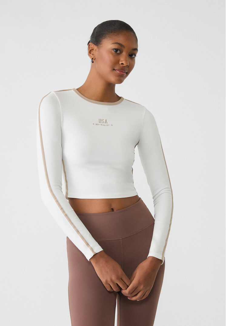 Stradivarius Tricou Din Poliamidă Cu Broderie Ecru Xl