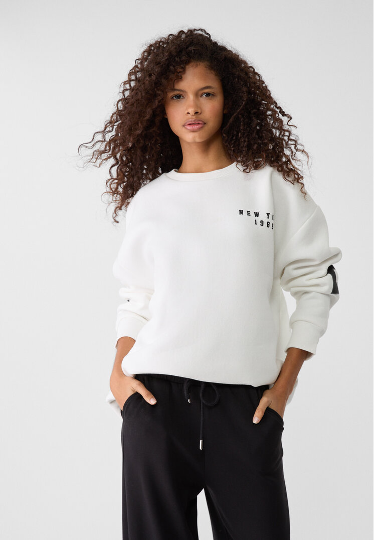 Stradivarius Bluză Sport Imprimeu Text Ecru L