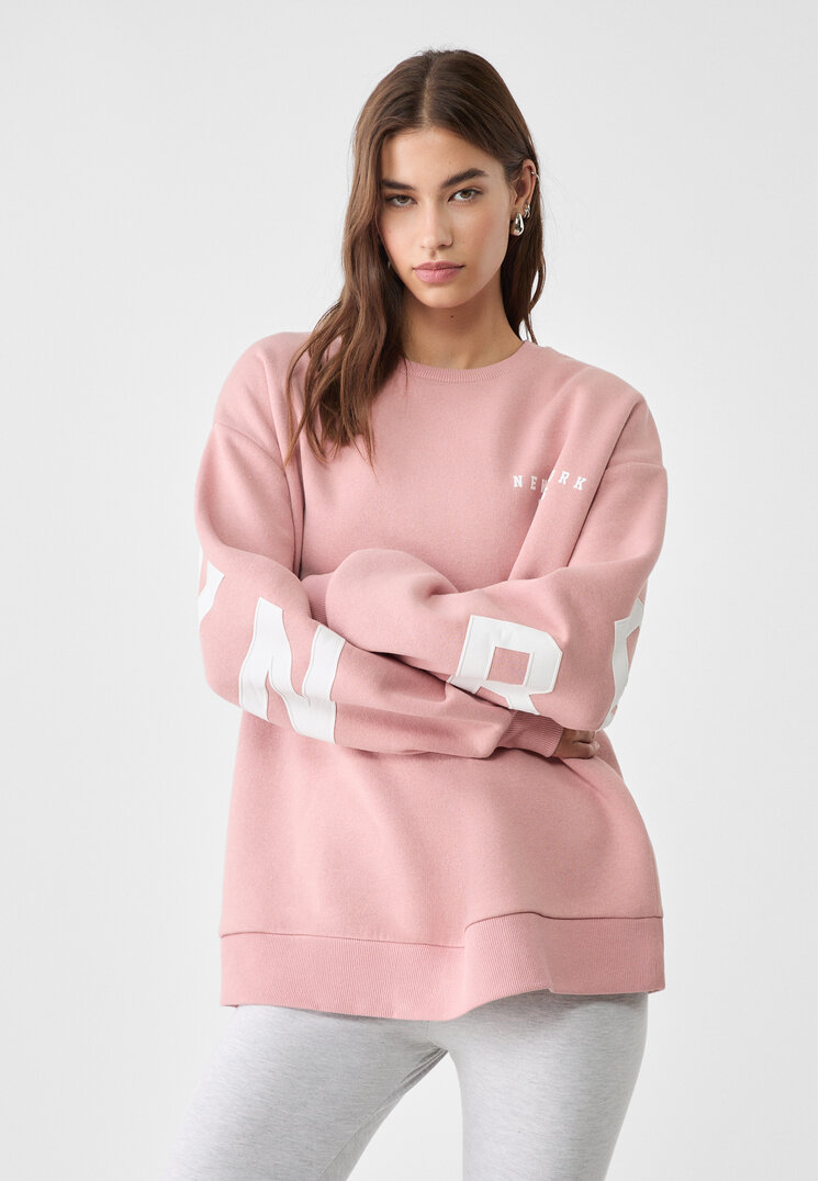 Stradivarius Bluză Sport Imprimeu Text Roz Pal L