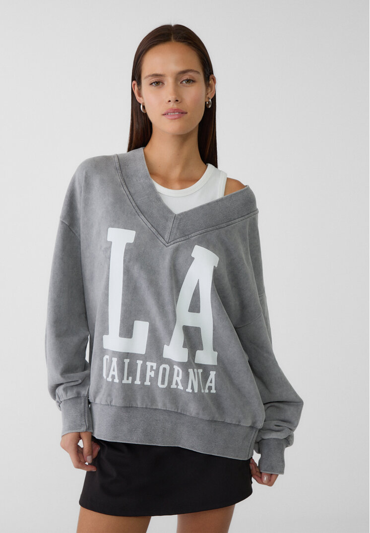 

Stradivarius Bluza LA z efektem sprania Ciemnoszary XS