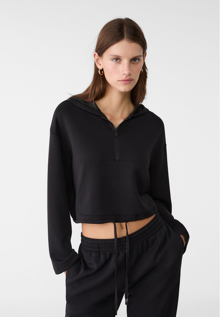 Stradivarius Hanorac Soft Cu Glugă Negru M