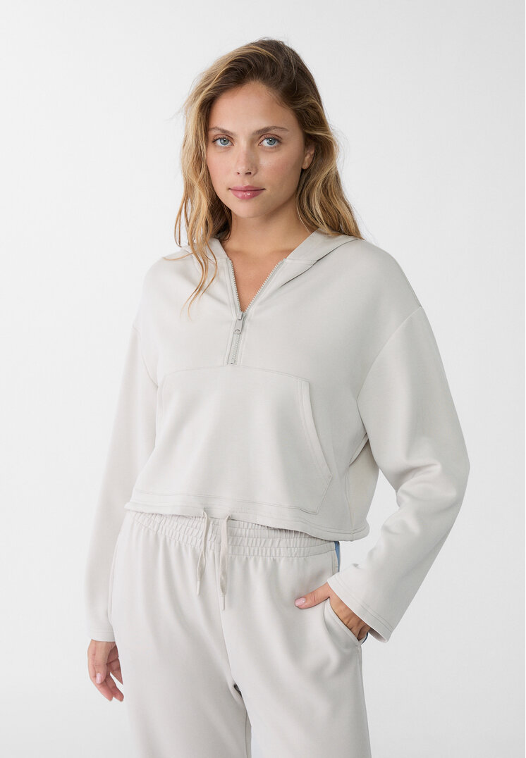 Stradivarius Hanorac Soft Cu Glugă Gri L