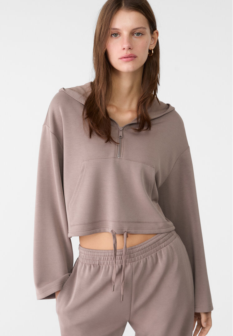 Stradivarius Hanorac Soft Cu Glugă Maro Xl
