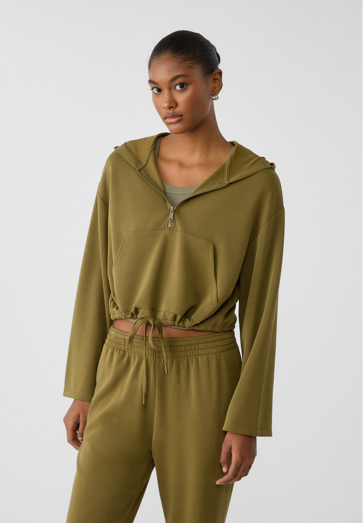 Stradivarius Hanorac Soft Cu Glugă Verde Măslină L