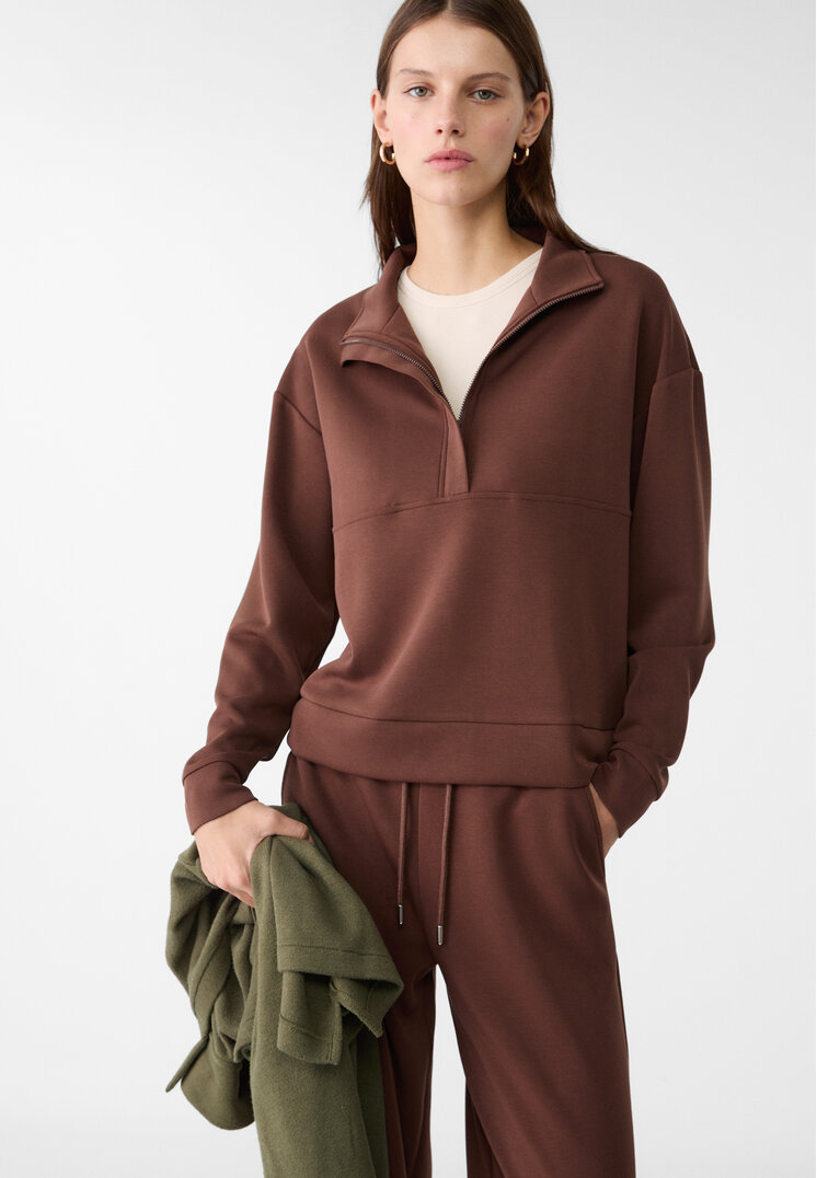 Stradivarius Hanorac Fermoar Soft Maro L