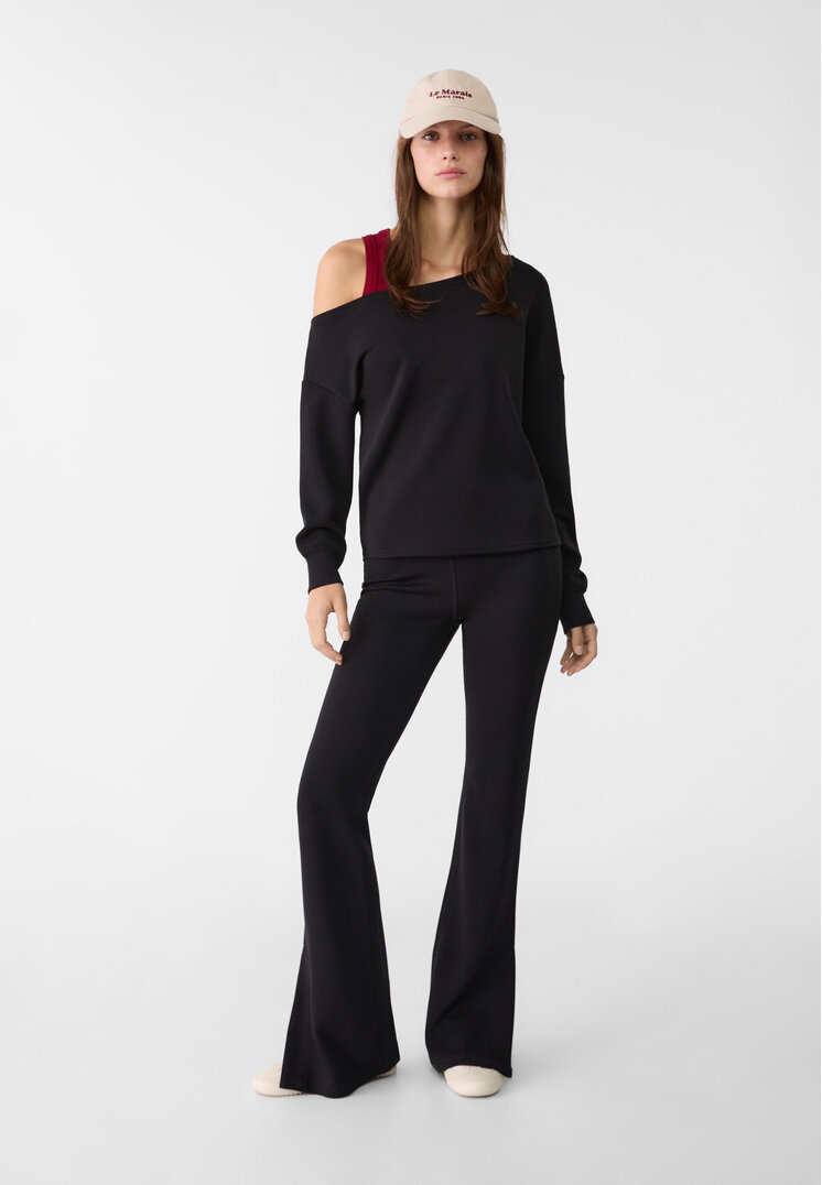 Stradivarius Pantaloni Evazați Fini Negru L
