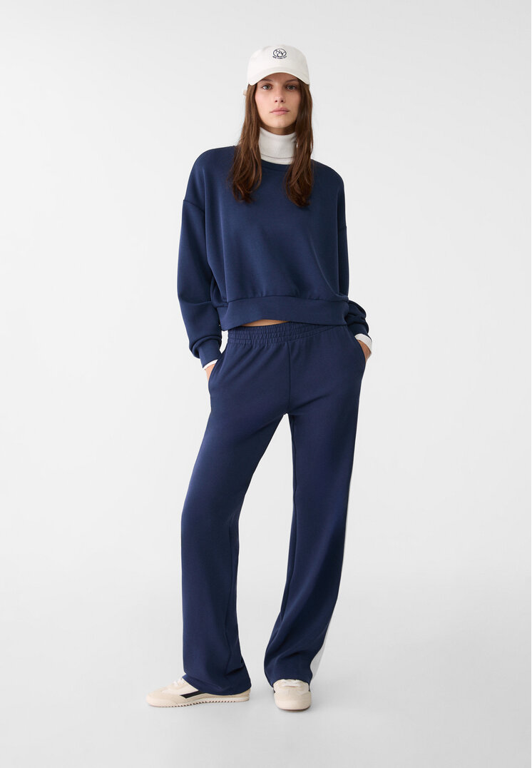 Stradivarius Pantaloni Straight Soft Bleumarin M