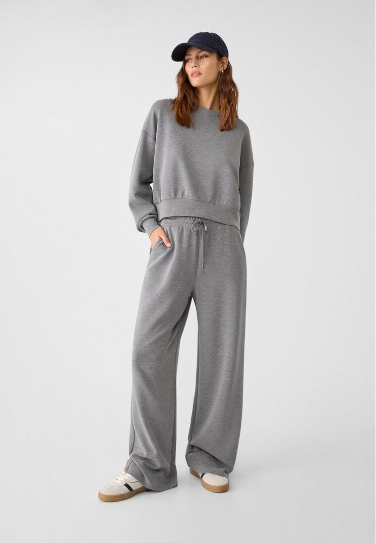 Stradivarius Pantaloni Palazzo Fini Gri Închis S