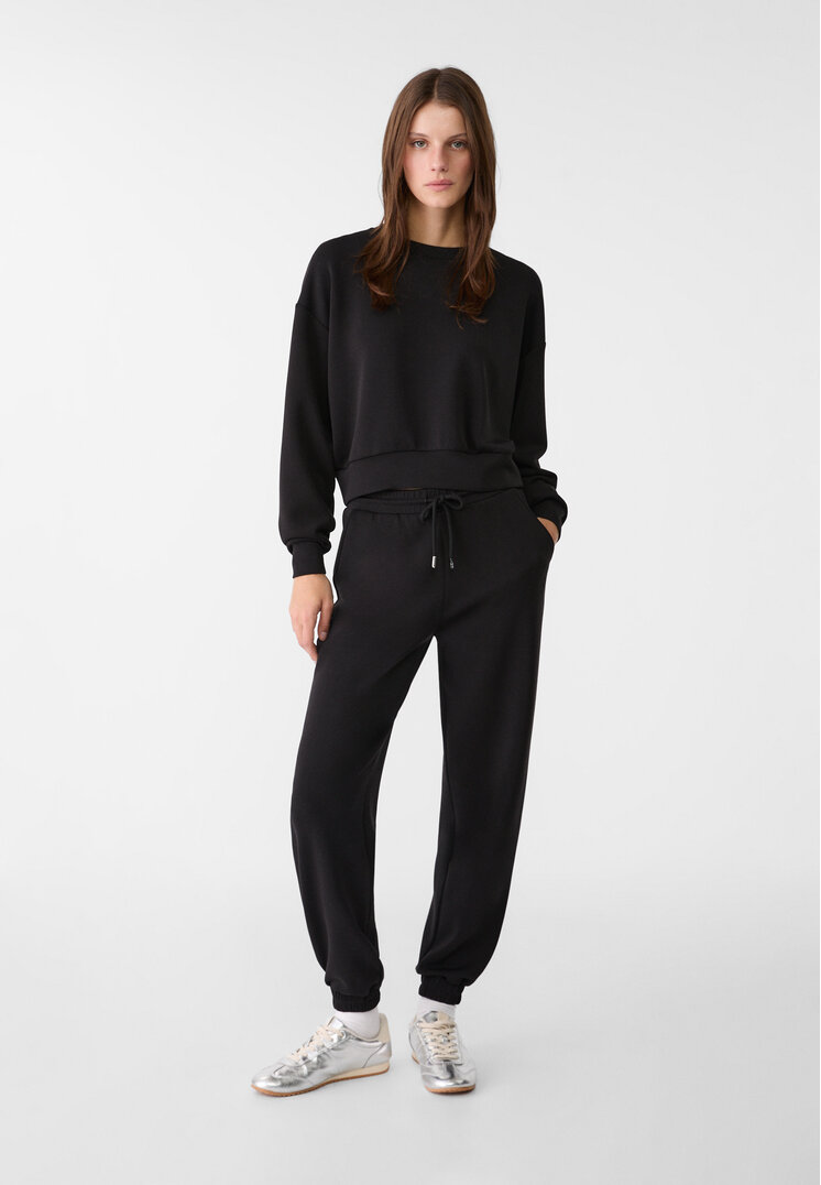Stradivarius Pantaloni Jogger Fini Negru L
