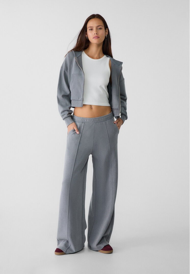 Stradivarius Wide-Leg-Hose mit weicher Haptik Grau XS