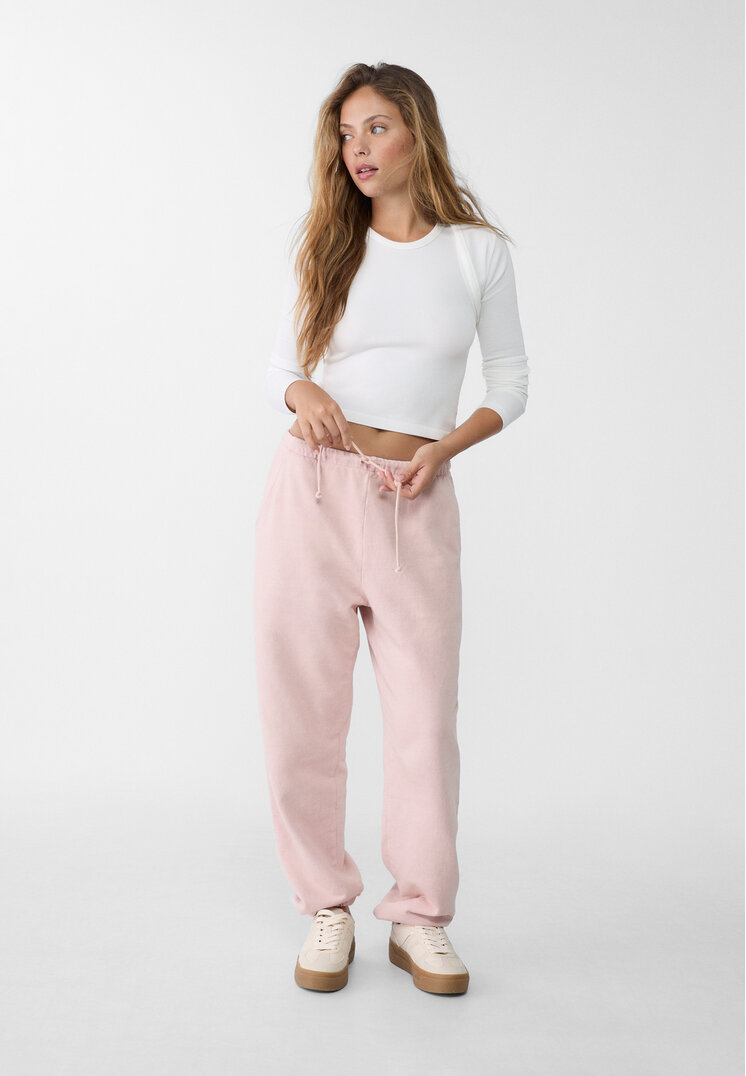Stradivarius Pantaloni Jogger Boyfriend Acid Wash Roz Pal S