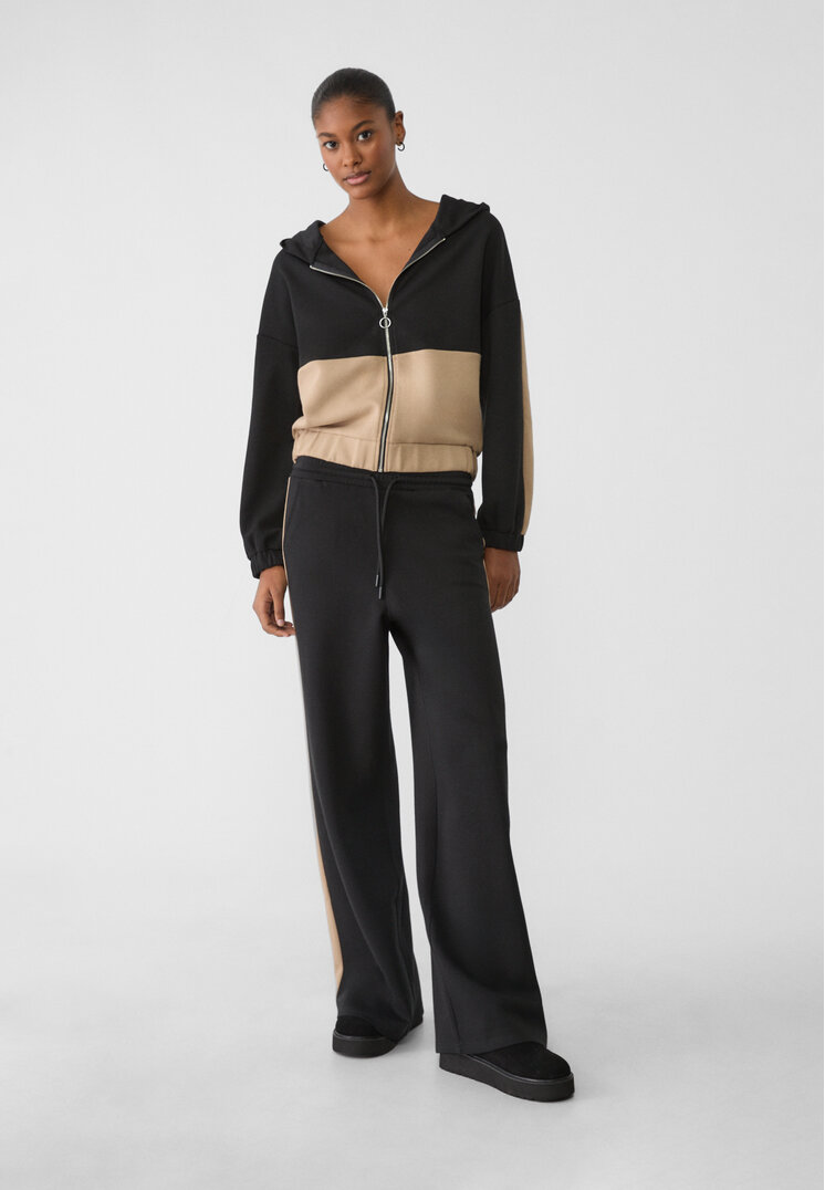 Stradivarius Pantaloni Palazzo Cu Dungă Laterală Negru L
