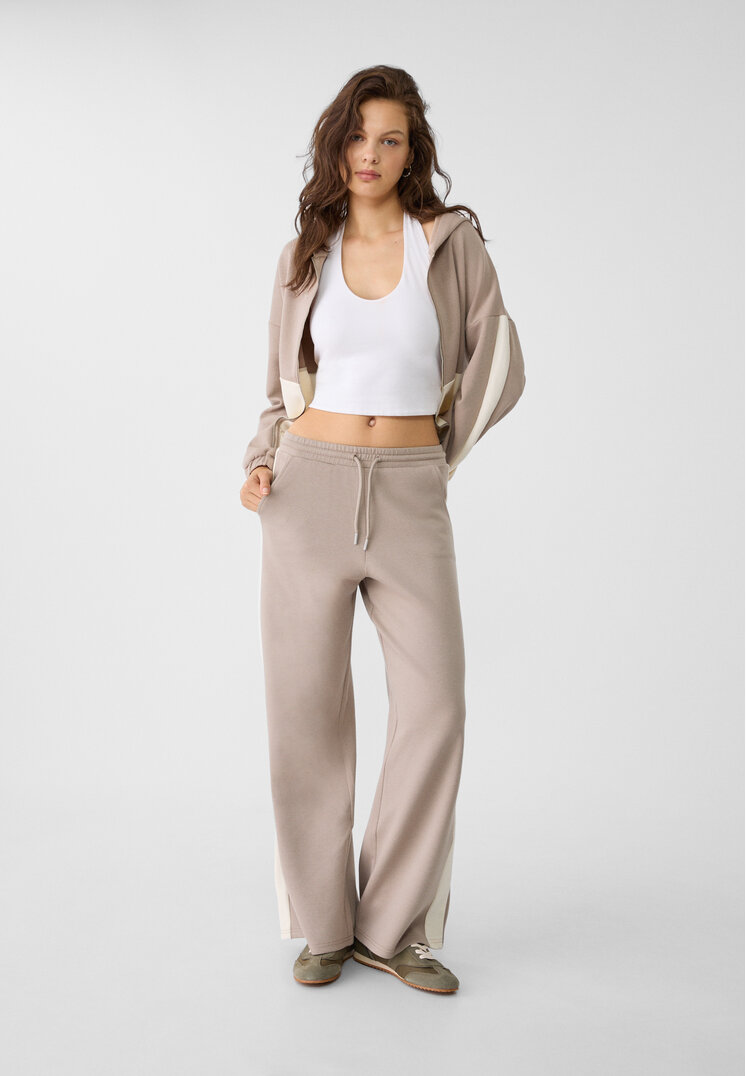 Stradivarius Pantaloni Palazzo Cu Dungă Laterală Maro Xs