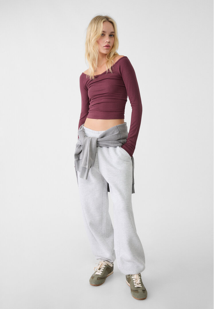 Stradivarius Pantaloni Joggers Din Pluș Boyfriend Gris Amestec M