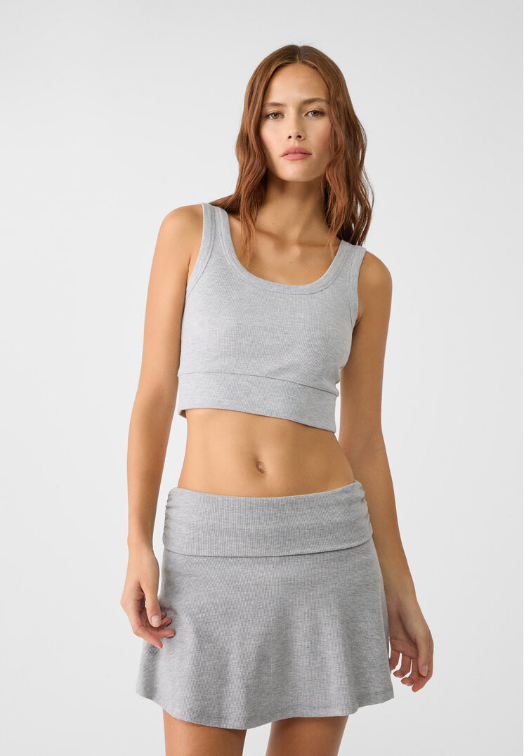 Stradivarius Fustă-Pantalon Cu Betelie Întoarsă Din Reiat Gris Amestec S