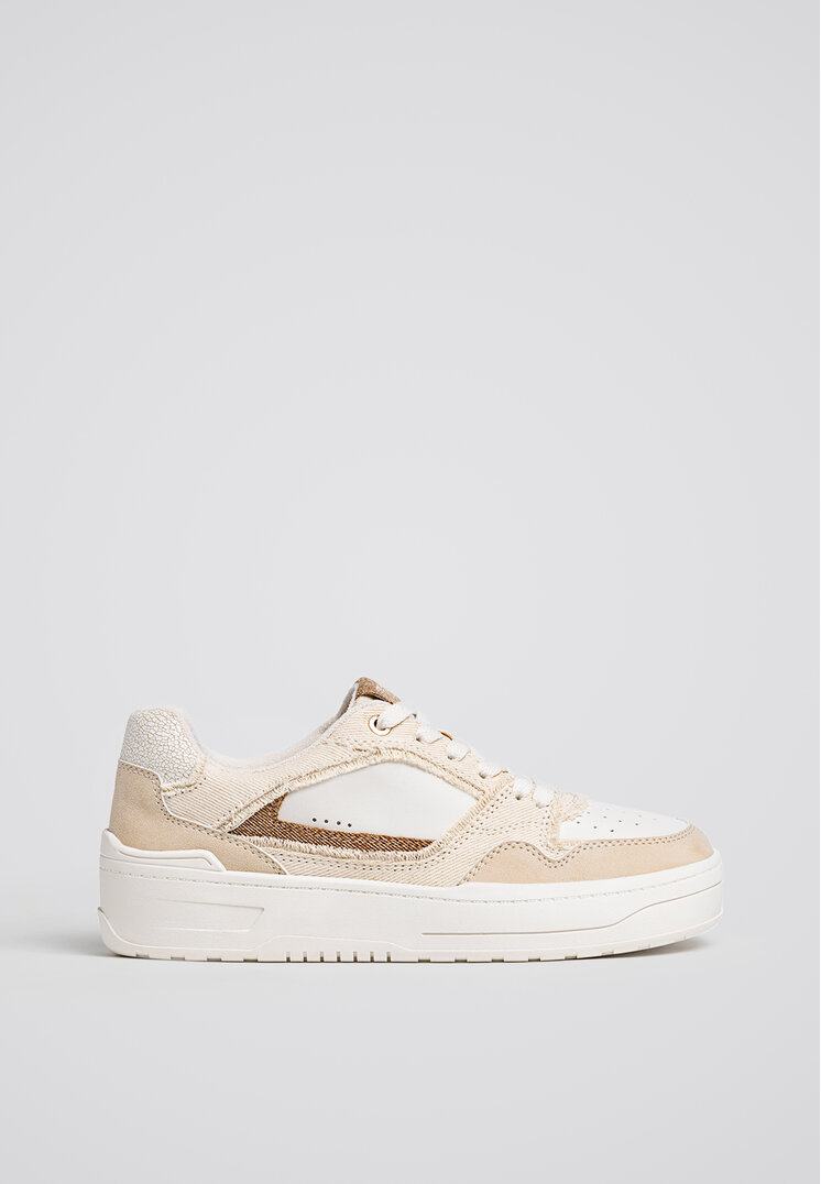 Stradivarius Teniși Casual Flatform Albi Bej 37