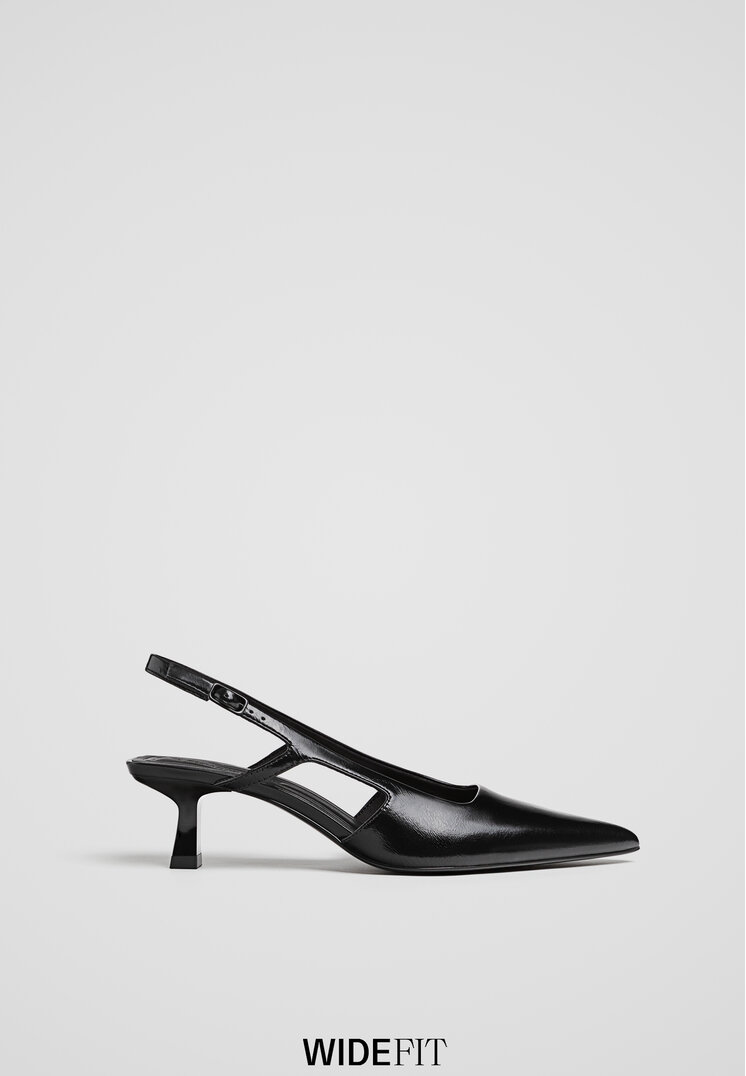Stradivarius Wide Fit. Pantofi Decupați La Spate Cu Toc Kitten Negru 36