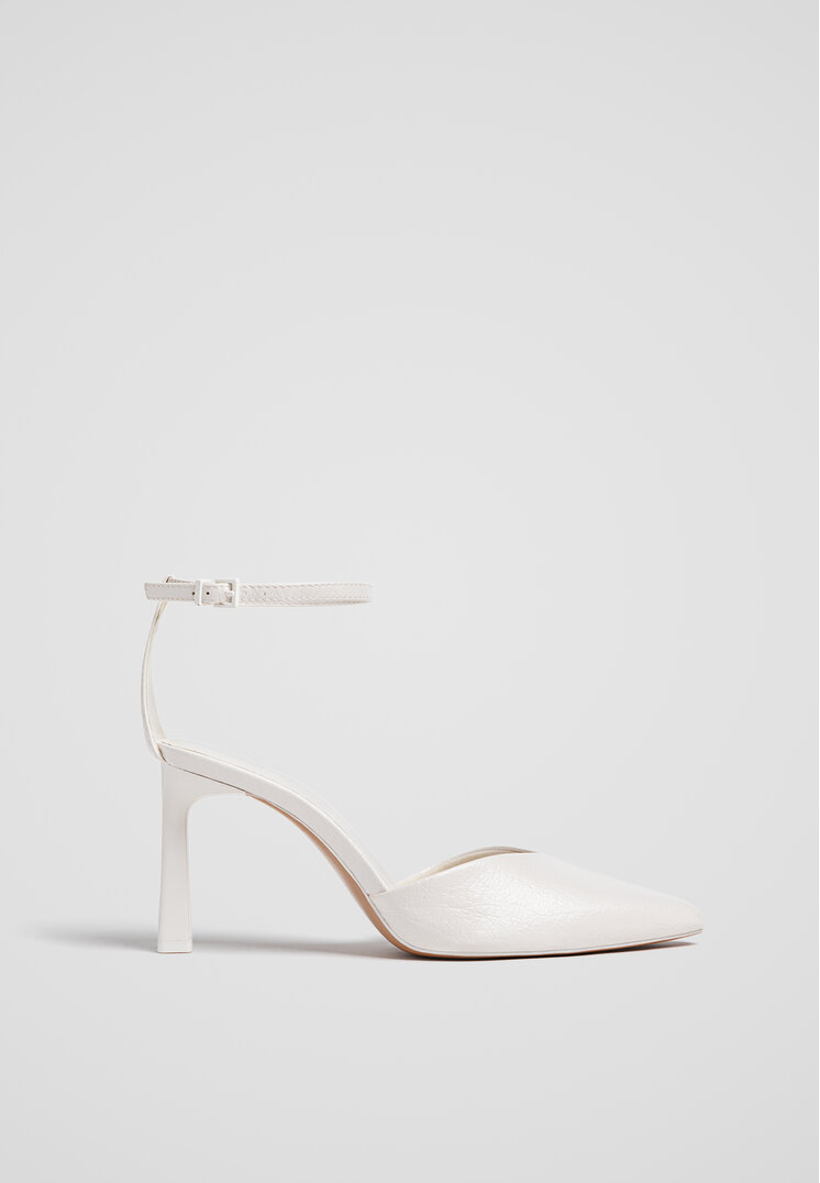 Stradivarius Pantofi Cu Toc Și Baretă Pe Gleznă Ecru 36