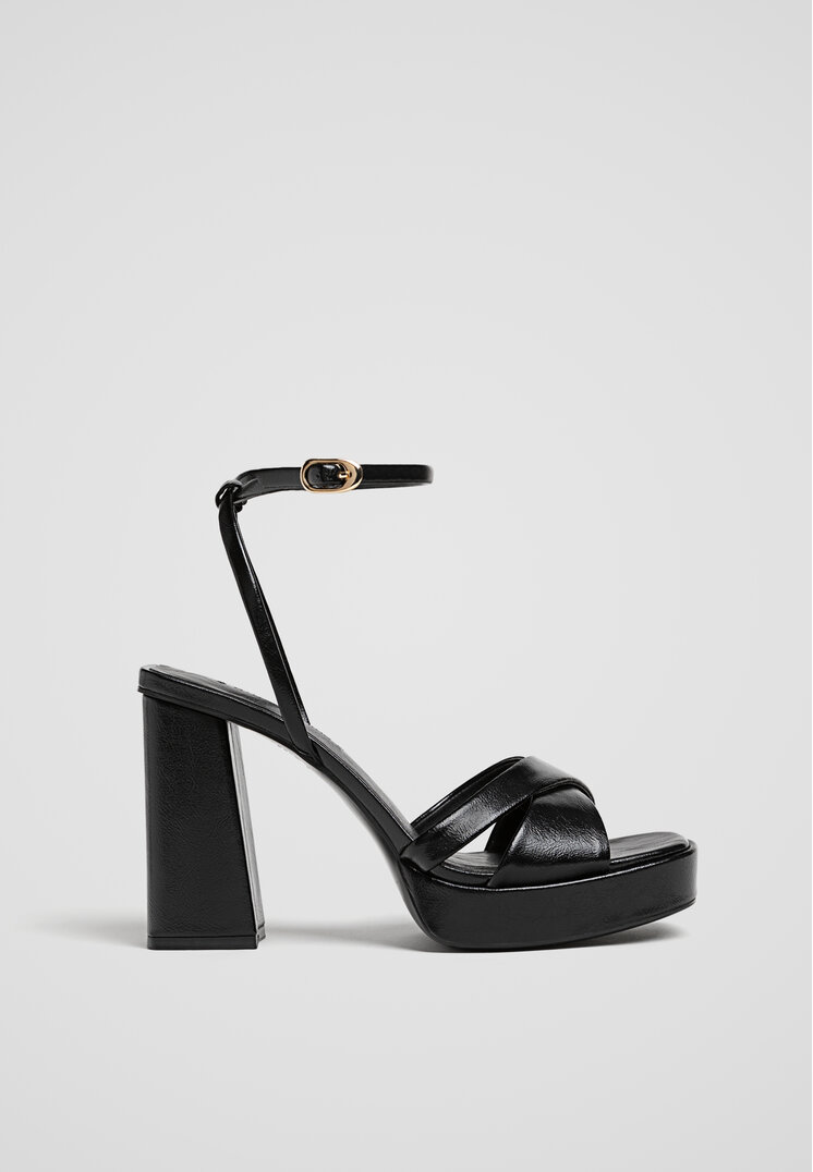Stradivarius Sandale Cu Toc Și Platformă Negru 37