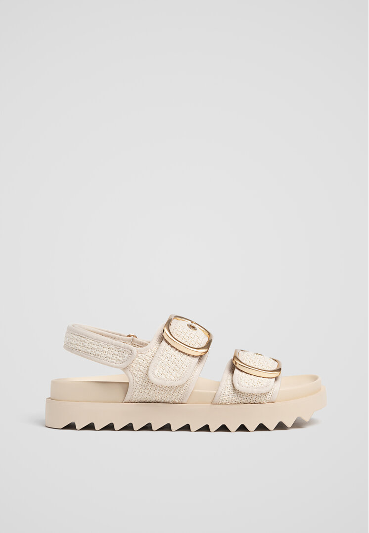 

Stradivarius Flache Damensandalen aus Stoff NATUR 39