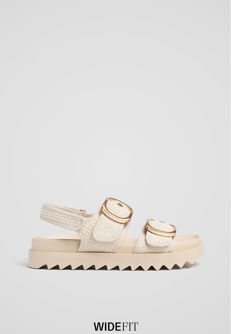 

Stradivarius Flache Damensandalen aus Stoff NATUR 38