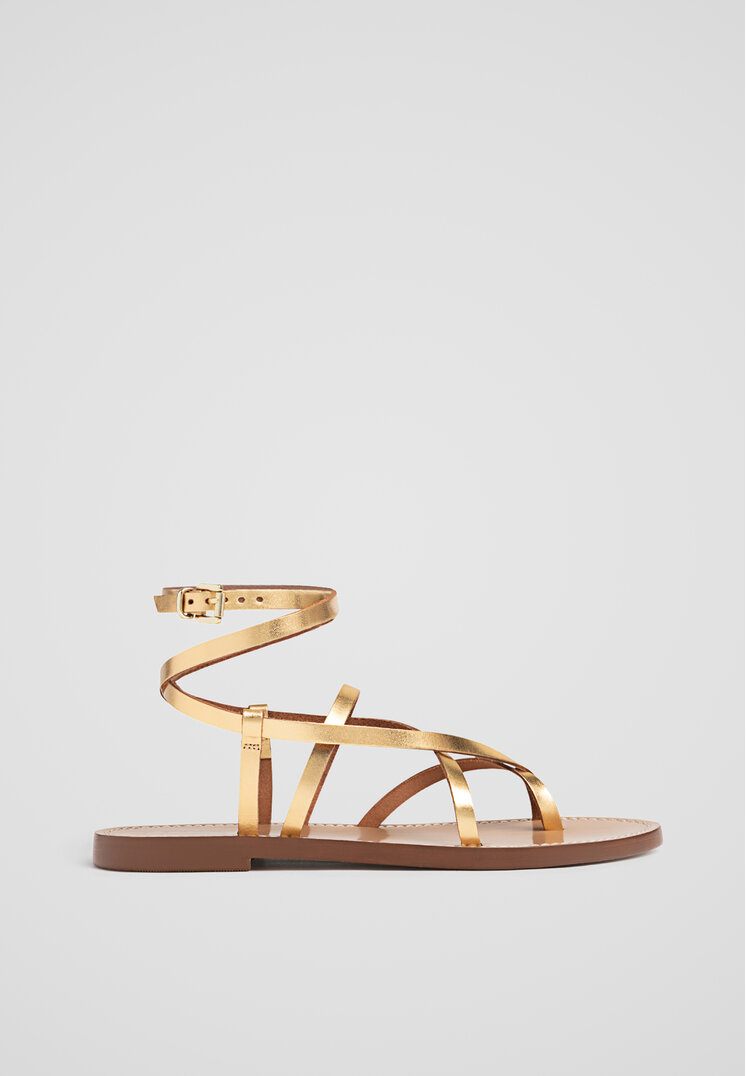 Stradivarius Sandale Fără Toc Cu Barete Din Piele Auriu 40