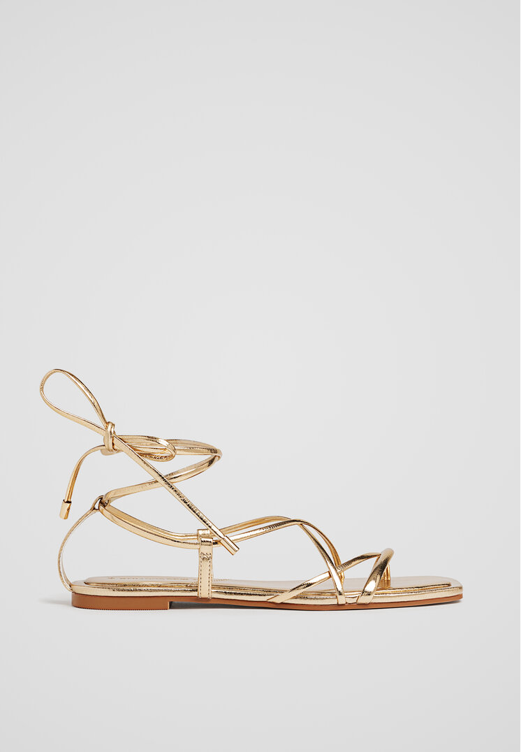 Stradivarius Sandale Fără Toc Metalizate Auriu 38