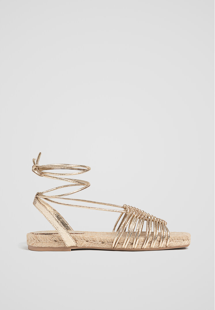 Stradivarius Espadrile Cu Șnur Metalizat Auriu 39