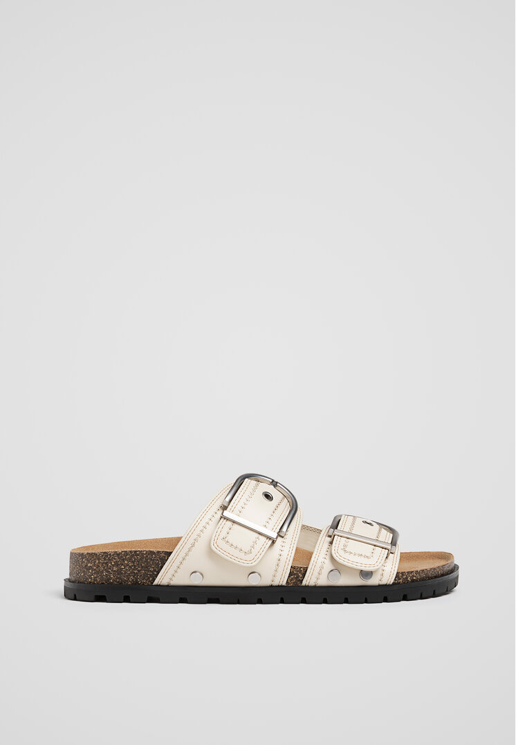 Stradivarius Sandale Joase Catarame Ecru 37
