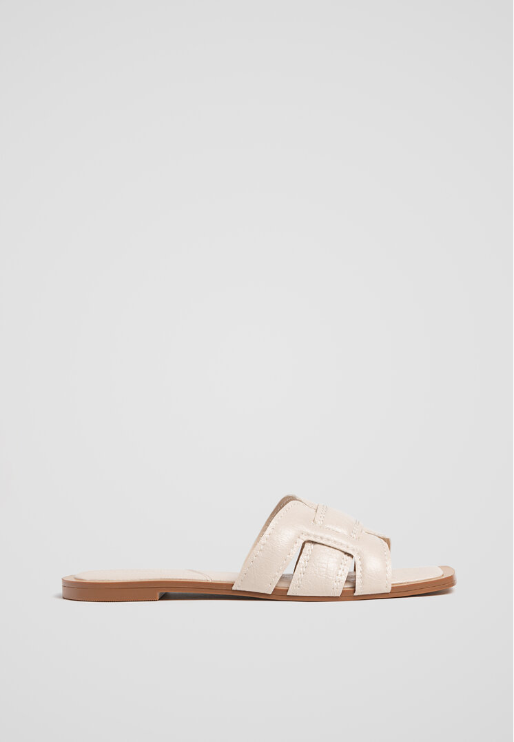 Stradivarius Sandale Joase Cu Barete Ecru 37