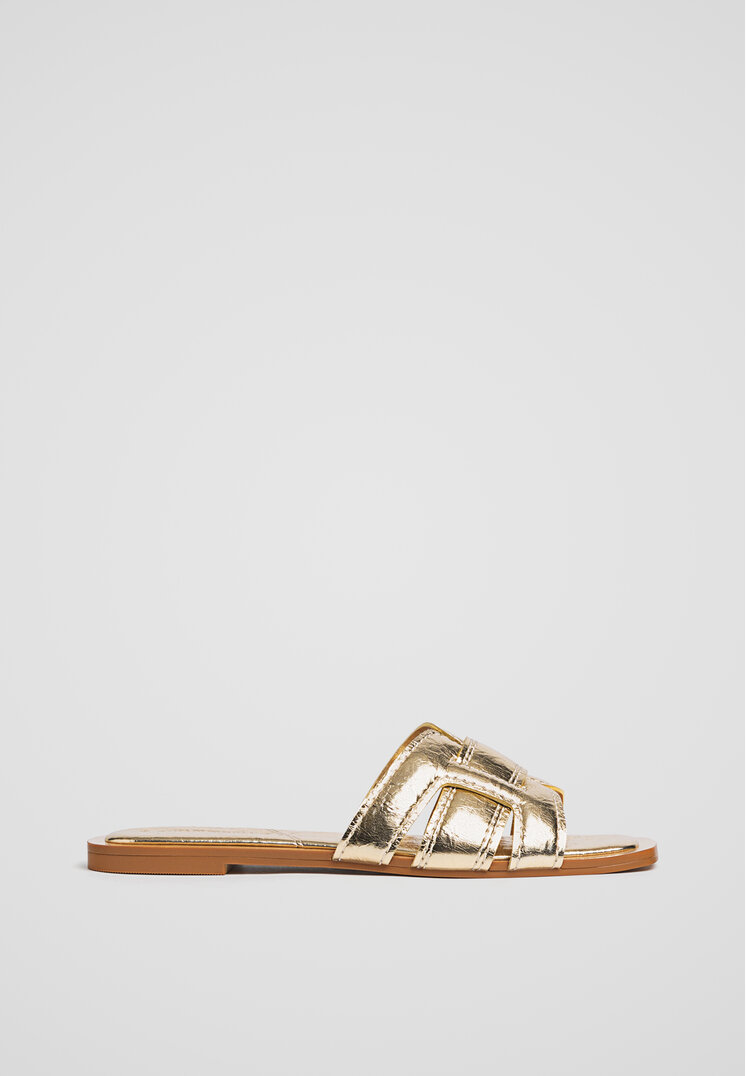 Stradivarius Sandale Joase Cu Barete Auriu 36