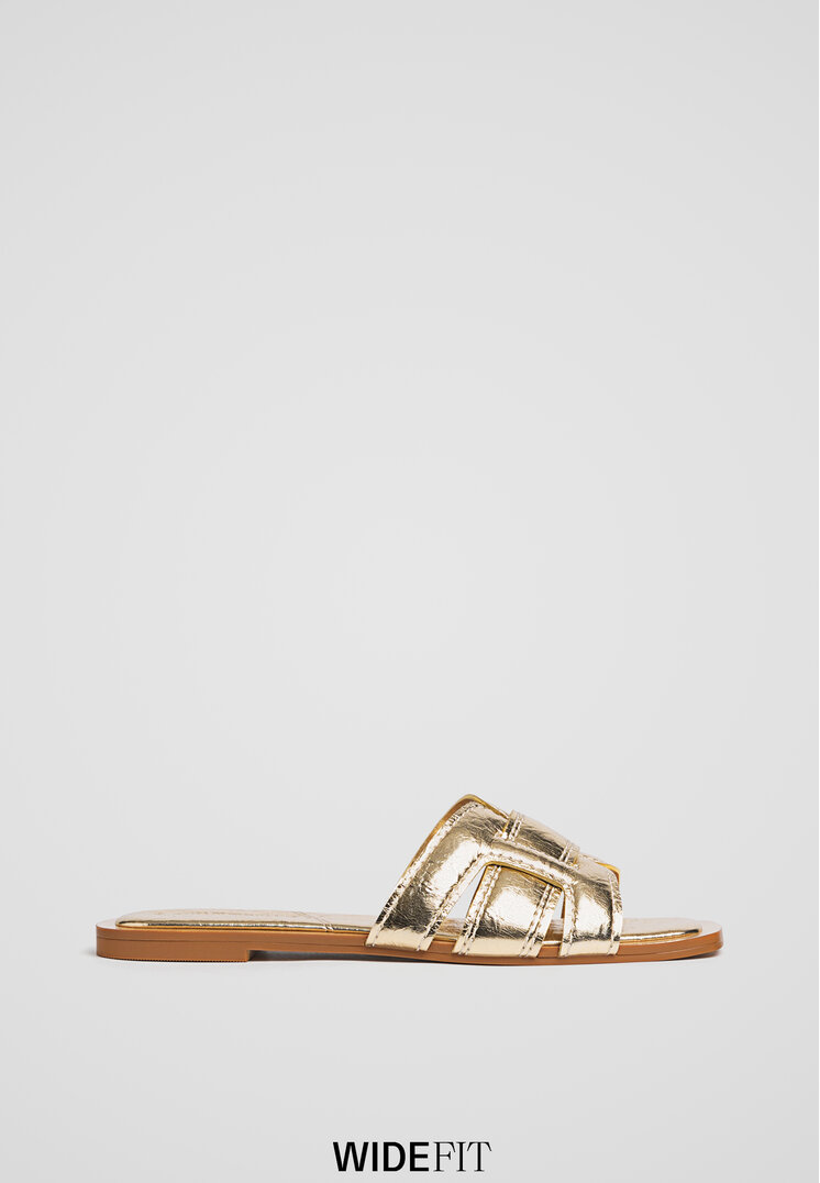 Stradivarius Wide Fit. Sandale Joase Cu Barete Auriu 35