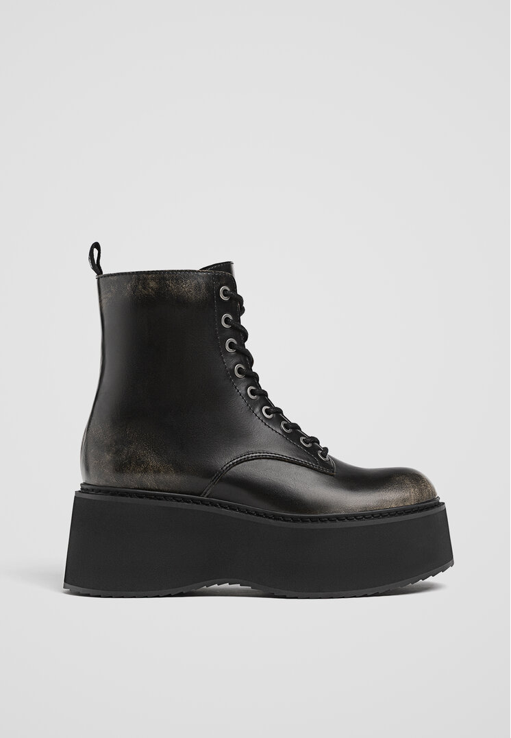 Stradivarius Bocanci Flatform Cu Șireturi Gri 40