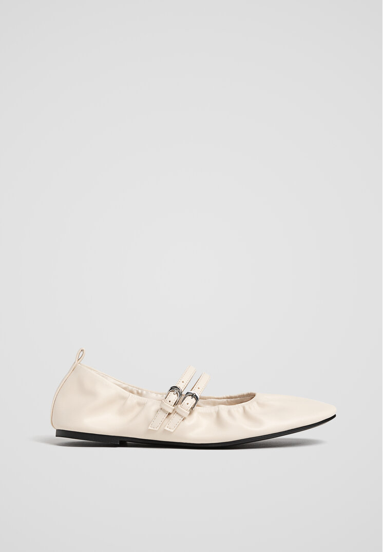 Stradivarius Balerini Soft Cu Două Barete Și Cataramă Ecru 41
