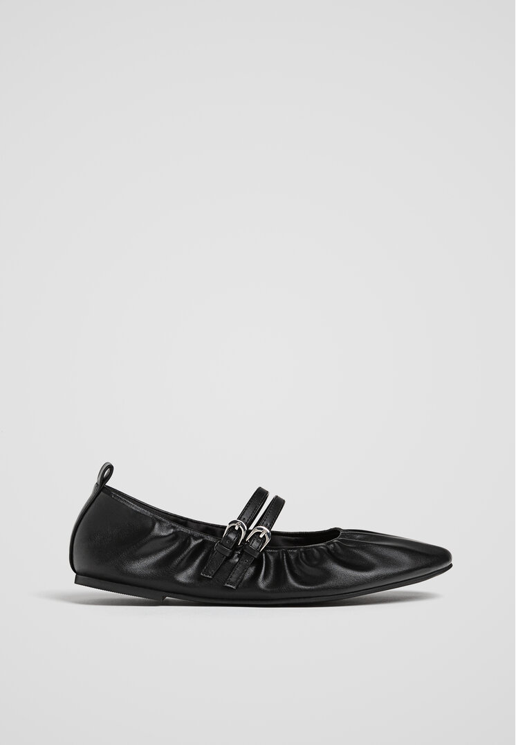 Stradivarius Balerini Soft Cu Două Barete Și Cataramă Negru 37