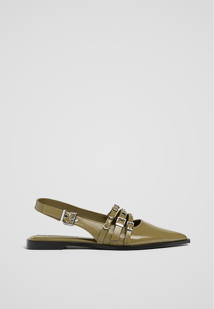 Stradivarius Pantofi Fără Toc Cu Barete Și Catarame Kaki 39