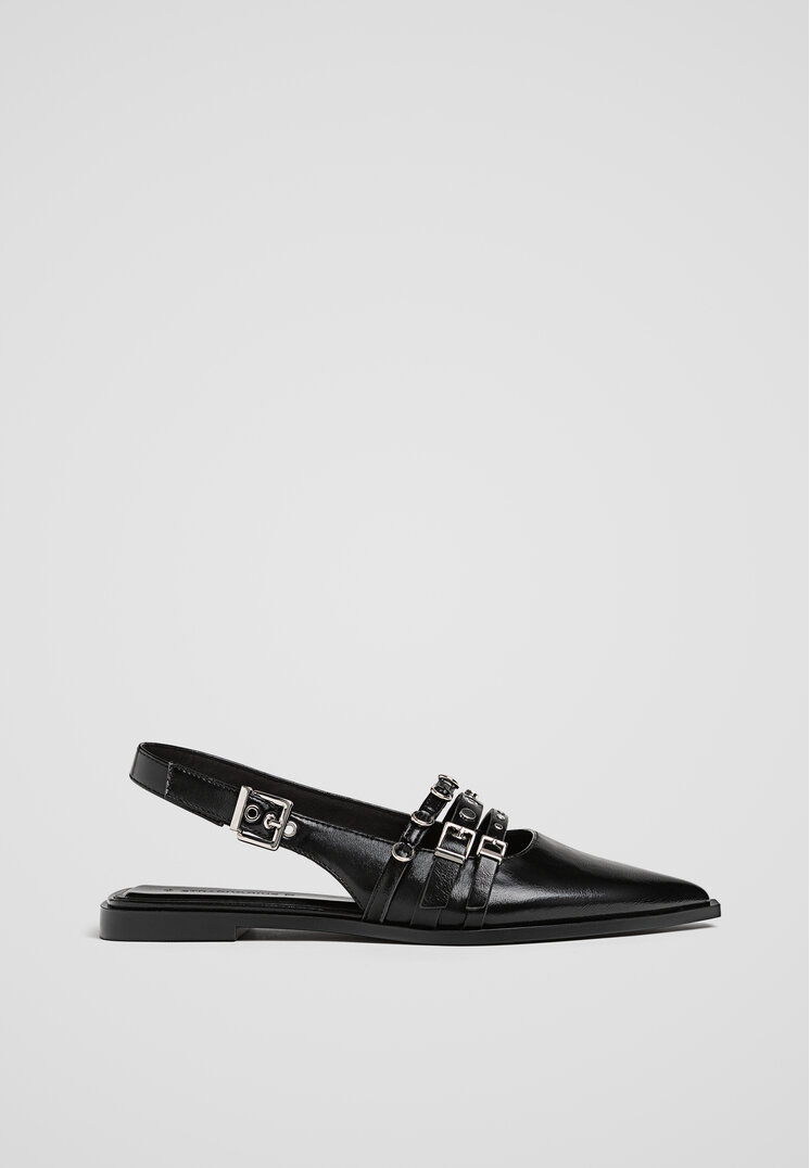 Stradivarius Pantofi Fără Toc Cu Barete Și Catarame Negru 38