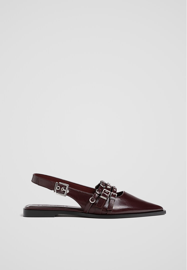 Stradivarius Pantofi Fără Toc Cu Barete Și Catarame Roșu Închis 41