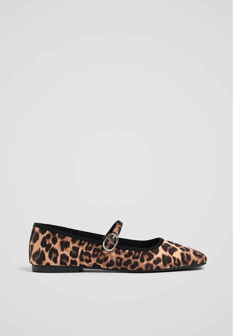 Stradivarius Balerini Din Satin Cu Animal Print Combinat 40