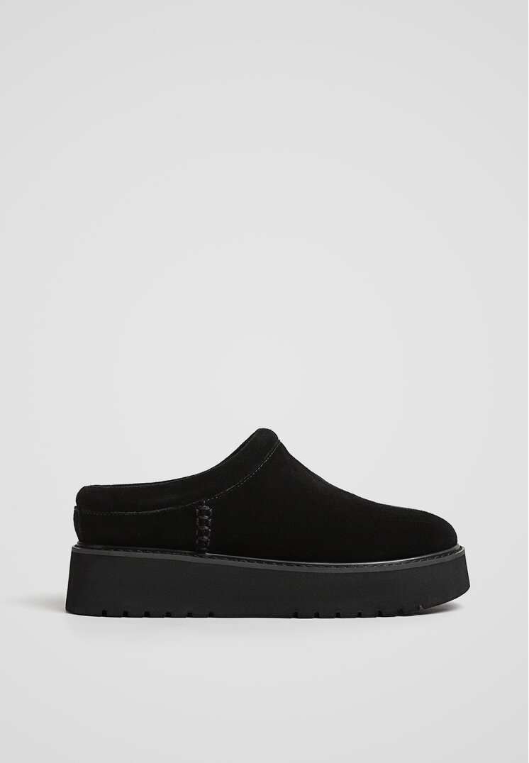 Stradivarius Saboți Din Piele, Cu Talpă Joasă Negru 38