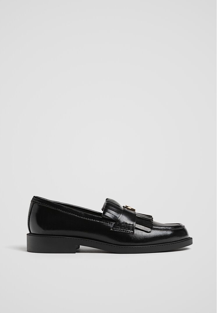 Stradivarius Mocasini Cu Detaliu Metalic Negru 38