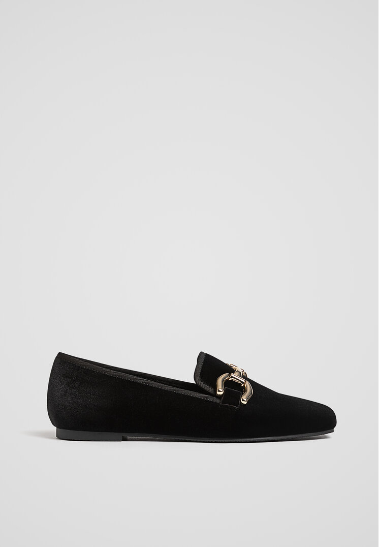 Stradivarius Mocasini Din Catifea Negru 38