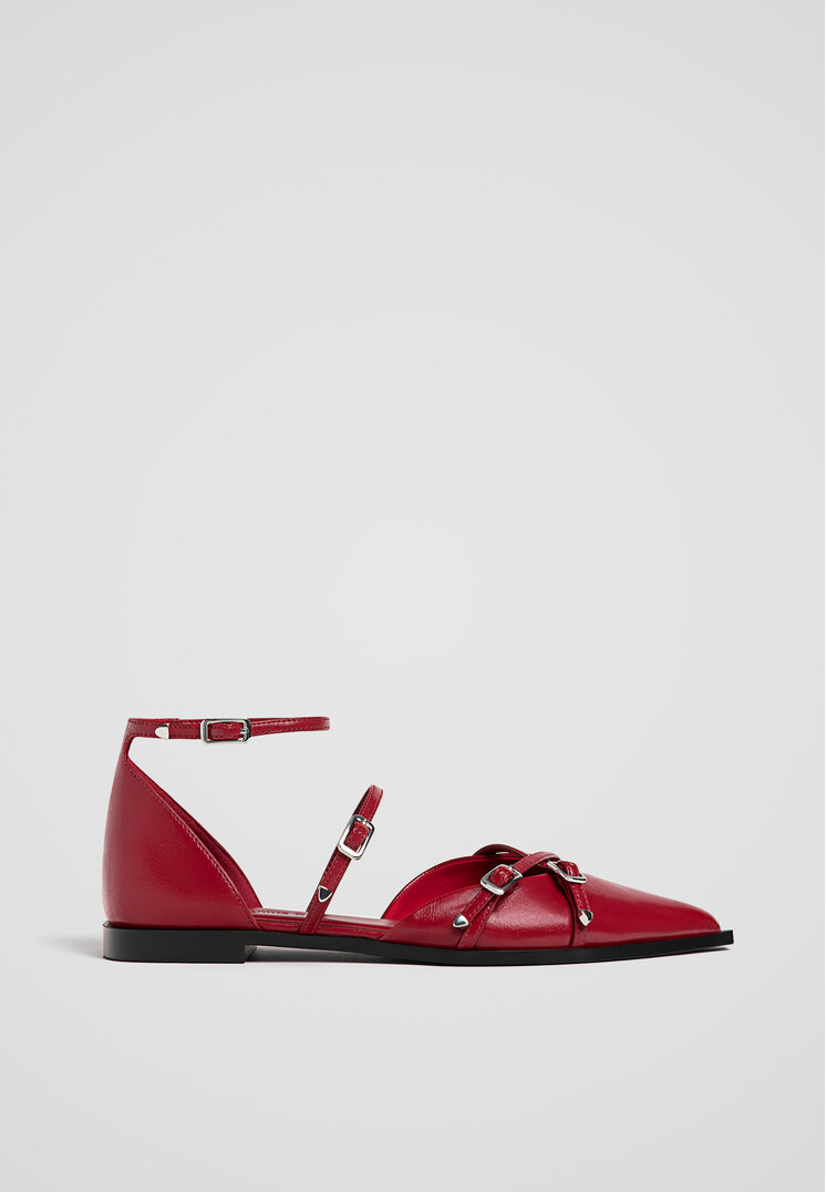 Stradivarius Pantofi Joși Cu Catarame Roșu 40