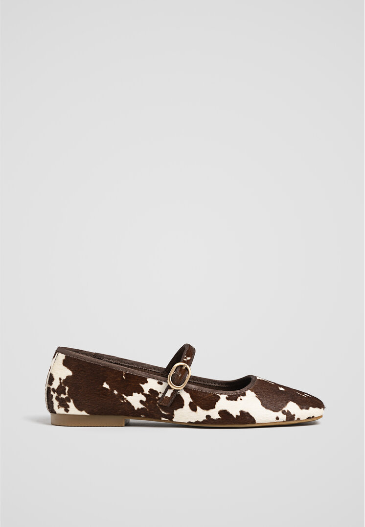 Stradivarius Balerini Din Piele Cu Animal Print Multicolor 36