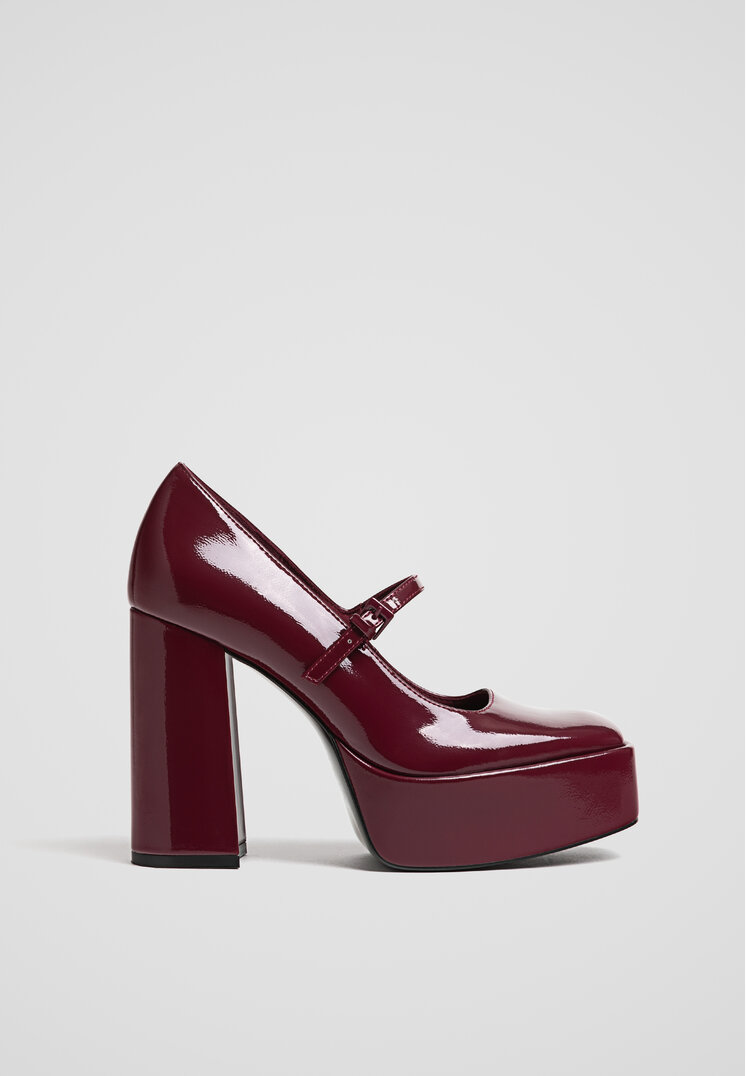 Stradivarius Pantofi Platformă Lac Roșu Închis 38