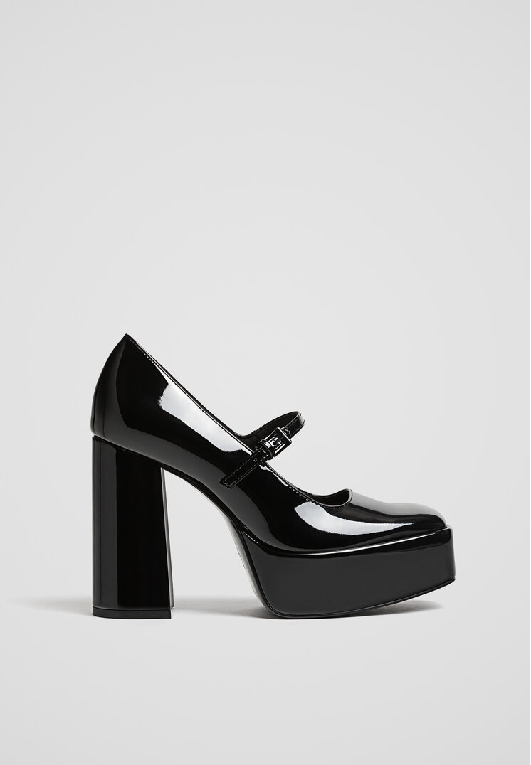 Stradivarius Pantofi Platformă Lac Negru 40