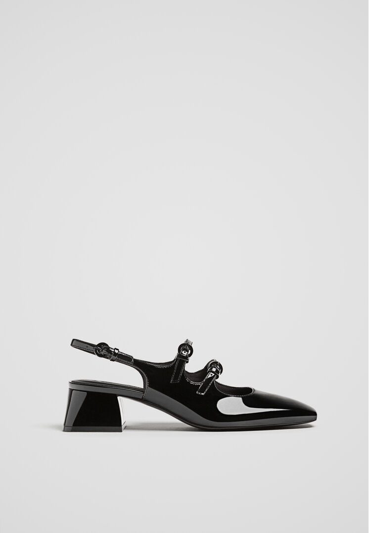

Stradivarius Czarne buty bez pięty na obcasie w stylu balerinek Czarny 40