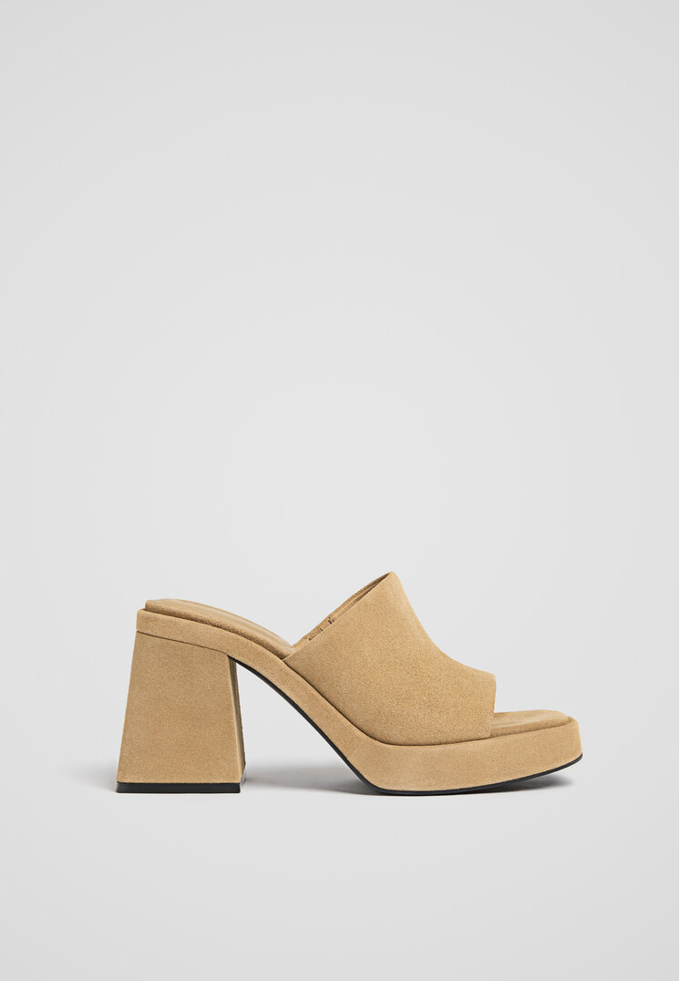 Stradivarius Sandale Din Piele Cu Toc Și Platformă Bej 39