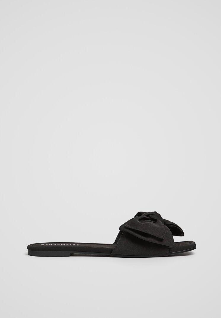 Stradivarius Sandale Joase Tip Șlapi Cu Fundă Negru 36